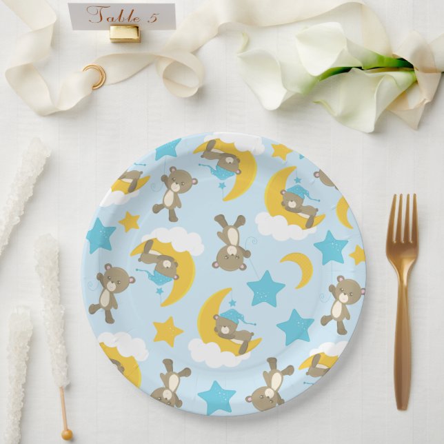 Pattern Of Bears, Cute Bears, Teddy Bears, Stars Paper Plate (Wedding)