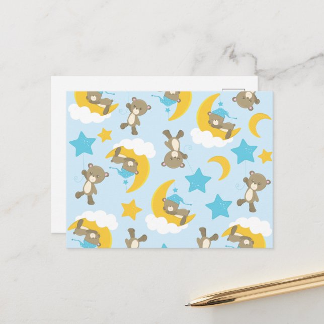 Pattern Of Bears, Cute Bears, Teddy Bears, Stars Postcard (Front/Back In Situ)