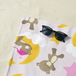 Pattern Of Bears, Teddy Bears, Cute Bears, Stars Beach Towel