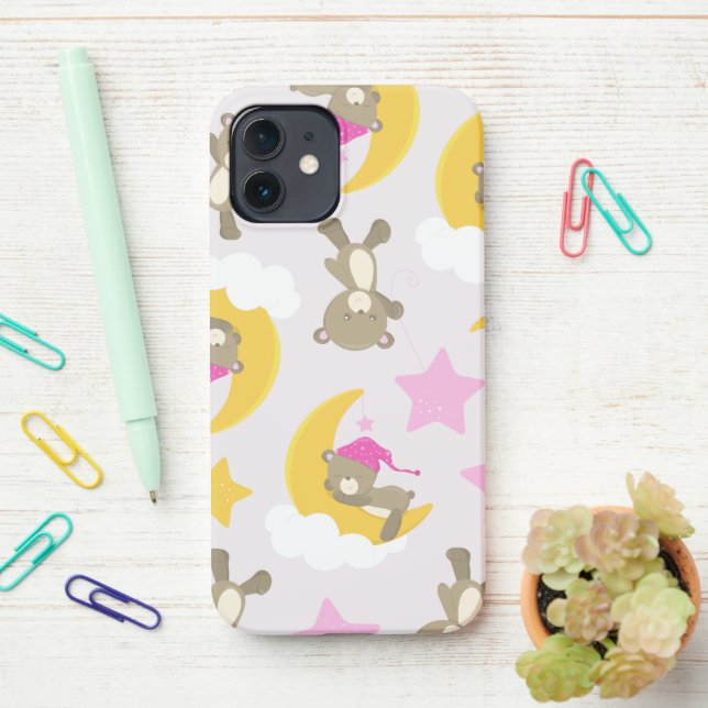 Pattern Of Bears, Teddy Bears, Cute Bears, Stars iPhone Case (On Desk)
