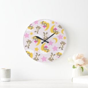 Pattern Of Bears, Teddy Bears, Cute Bears, Stars Large Clock