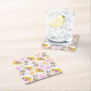 Pattern Of Bears, Teddy Bears, Cute Bears, Stars Square Paper Coaster