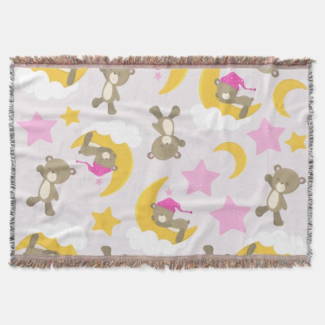 Pattern Of Bears, Teddy Bears, Cute Bears, Stars Throw Blanket (Front)