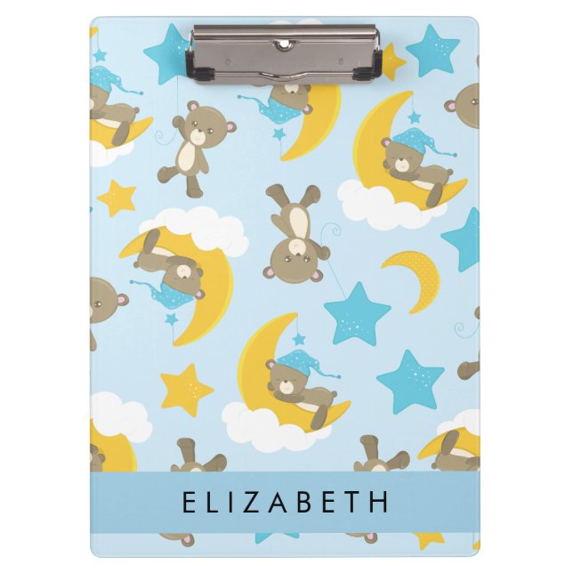Pattern Of Bears, Teddy Bears, Stars, Your Name Clipboard (Front)