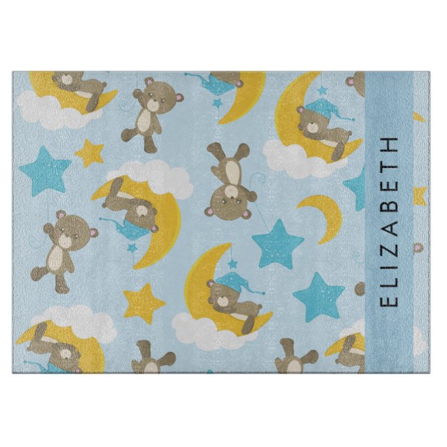 Pattern Of Bears, Teddy Bears, Stars, Your Name Cutting Board (Front)