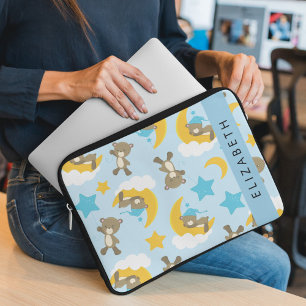 Pattern Of Bears, Teddy Bears, Stars, Your Name Laptop Sleeve