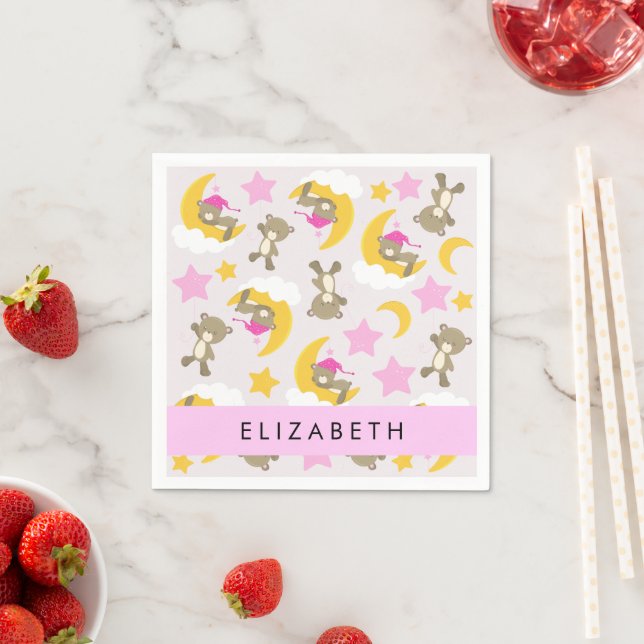 Pattern Of Bears, Teddy Bears, Stars, Your Name Napkin (Insitu)