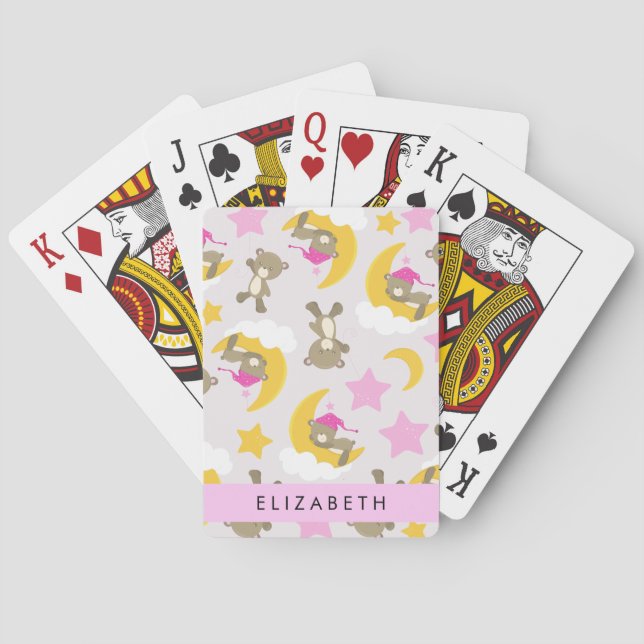 Pattern Of Bears, Teddy Bears, Stars, Your Name Playing Cards (Back)