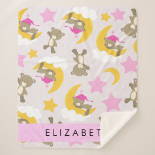 Pattern Of Bears, Teddy Bears, Stars, Your Name Sherpa Blanket