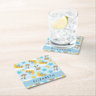 Pattern Of Bears, Teddy Bears, Stars, Your Name Square Paper Coaster