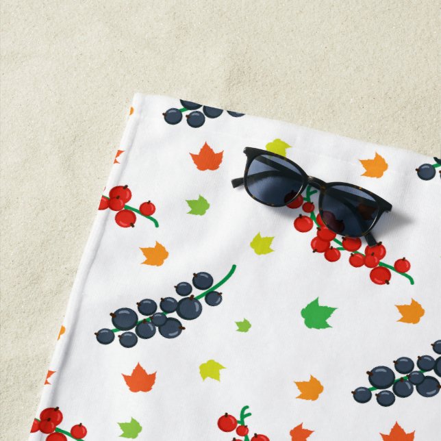 Pattern Of Berries, Redberry, Blueberry, Fruit Beach Towel (In Situ)