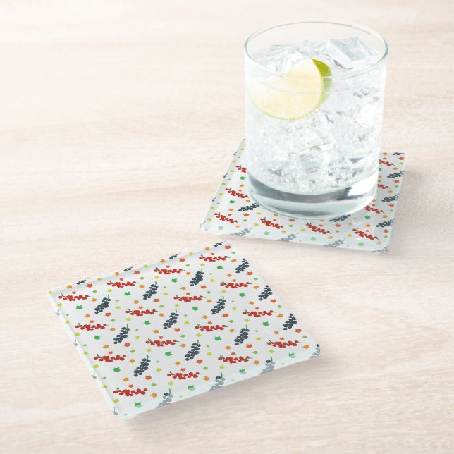 Pattern Of Berries, Redberry, Blueberry, Fruit Glass Coaster (Angled)