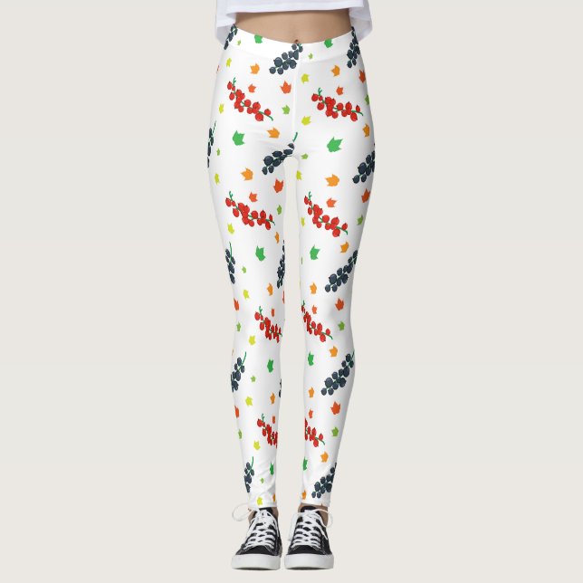 Pattern Of Berries, Redberry, Blueberry, Fruit Leggings (Front)