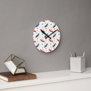 Pattern Of Berries, Redberry, Blueberry, Fruit Round Clock