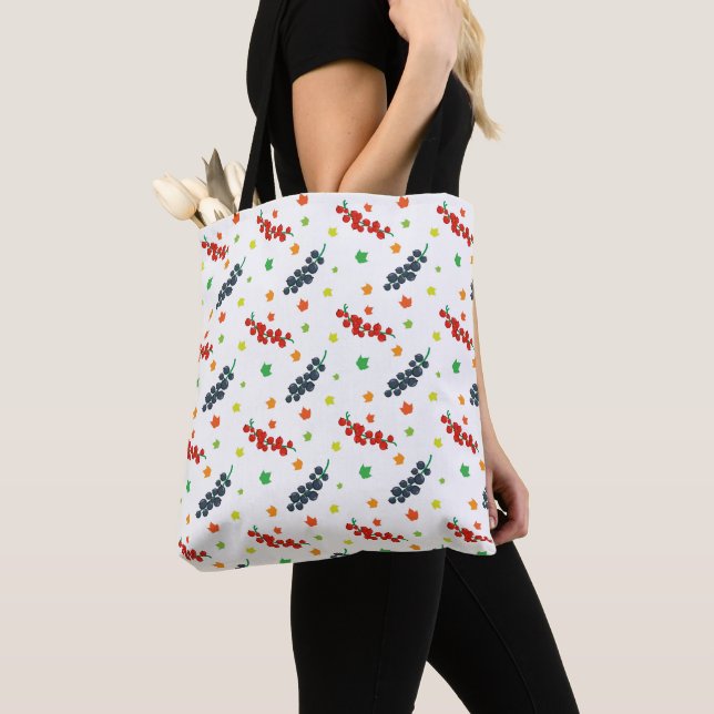 Pattern Of Berries, Redberry, Blueberry, Fruit Tote Bag (Close Up)