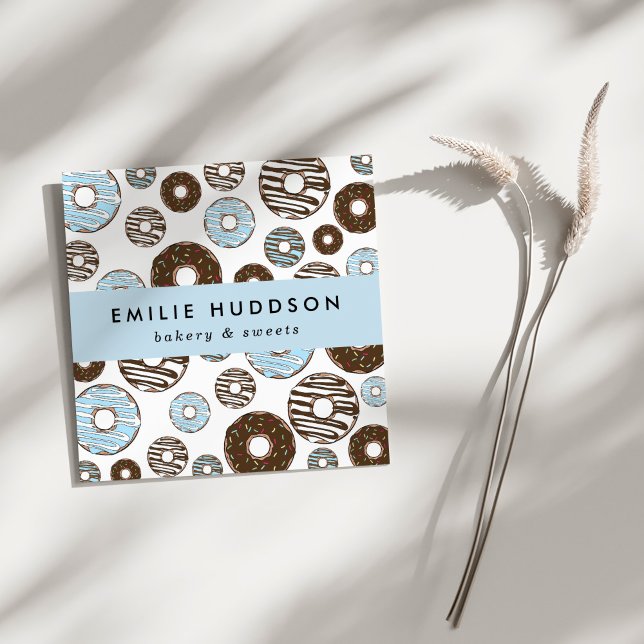 Pattern Of Blue Doughnuts, Cake Shop, Pastry Shop Square Business Card (Creator Uploaded)
