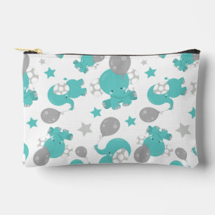 Pattern Of Blue Elephants, Cute Elephants, Stars Accessory Pouch