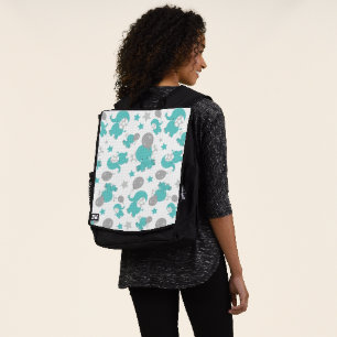 Pattern Of Blue Elephants, Cute Elephants, Stars Backpack