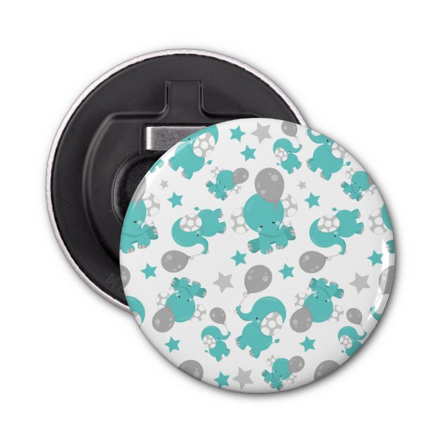 Pattern Of Blue Elephants, Cute Elephants, Stars Bottle Opener (Front)