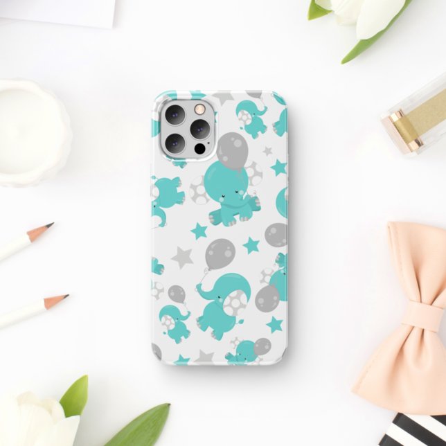 Pattern Of Blue Elephants, Cute Elephants, Stars Case-Mate iPhone Case (Creator Uploaded)