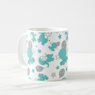Pattern Of Blue Elephants, Cute Elephants, Stars Coffee Mug