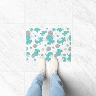 Pattern Of Blue Elephants, Cute Elephants, Stars Doormat