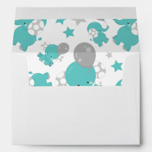Pattern Of Blue Elephants, Cute Elephants, Stars Envelope