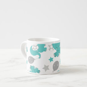 Pattern Of Blue Elephants, Cute Elephants, Stars Espresso Cup