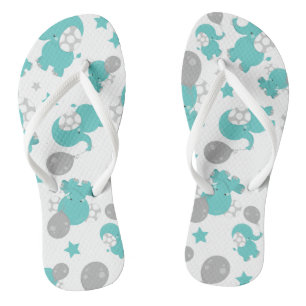 Pattern Of Blue Elephants, Cute Elephants, Stars Flip Flops