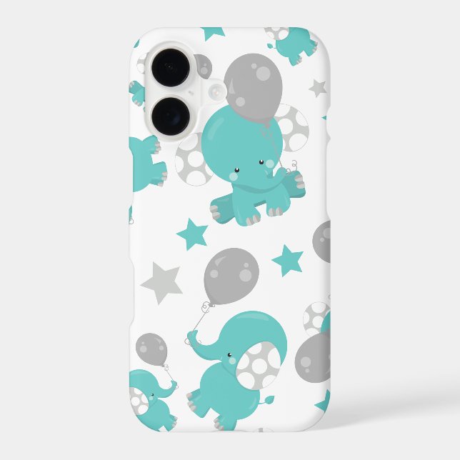 Pattern Of Blue Elephants, Cute Elephants, Stars iPhone Case (Back)