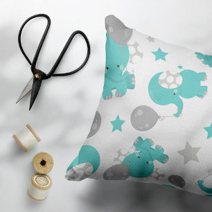 Pattern Of Blue Elephants, Cute Elephants, Stars Pillowcase