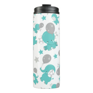 Pattern Of Blue Elephants, Cute Elephants, Stars Thermal Tumbler