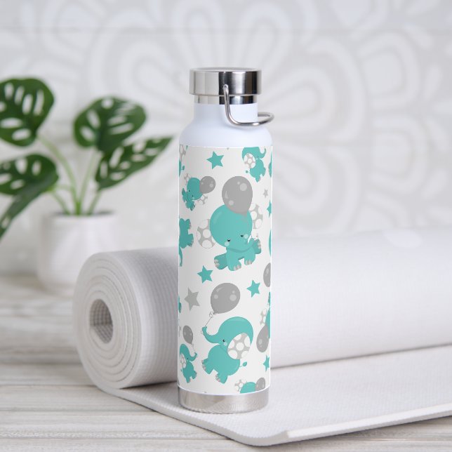 Pattern Of Blue Elephants, Cute Elephants, Stars Water Bottle (Yoga)