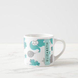 Pattern Of Blue Elephants, Stars, Your Name Espresso Cup