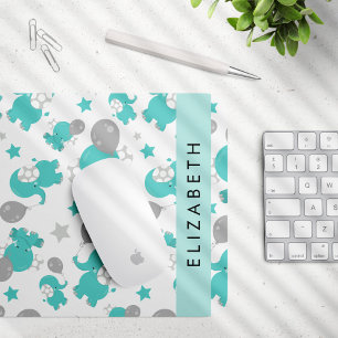 Pattern Of Blue Elephants, Stars, Your Name Mouse Mat