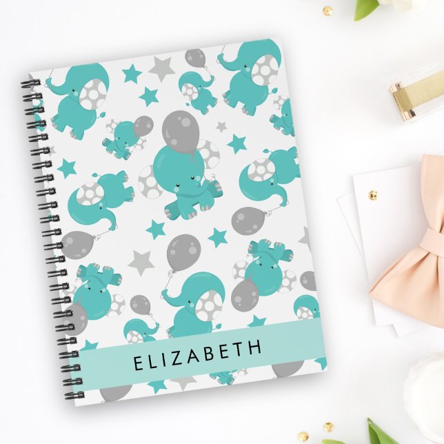 Pattern Of Blue Elephants, Stars, Your Name Planner (Creator Uploaded)