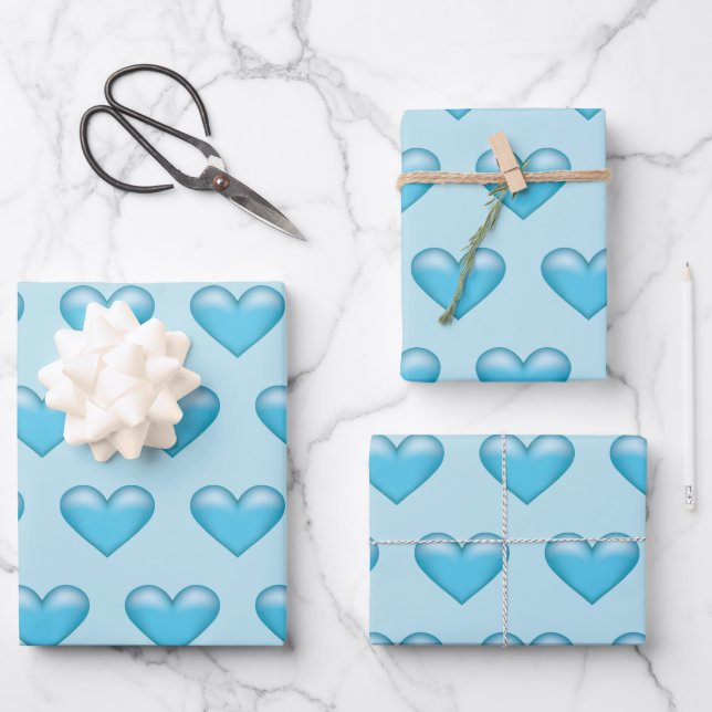 Pattern Of Blue Hearts Wrapping Paper Sheet (Front)