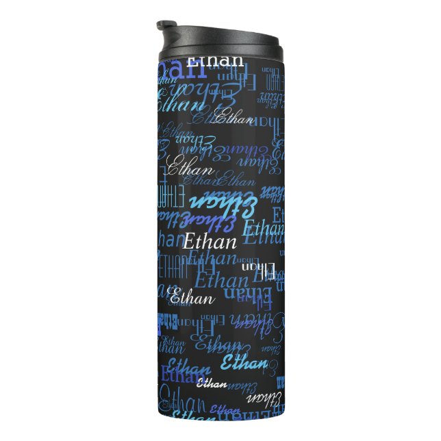 Pattern of Blue Names (create your own)  Thermal Tumbler (Rotated Right)