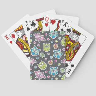 pattern of cartoon owls playing cards