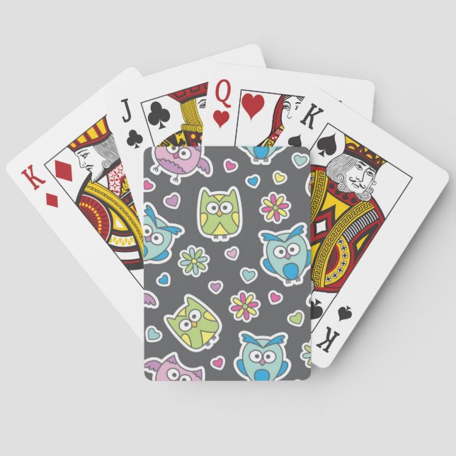 pattern of cartoon owls playing cards (Back)