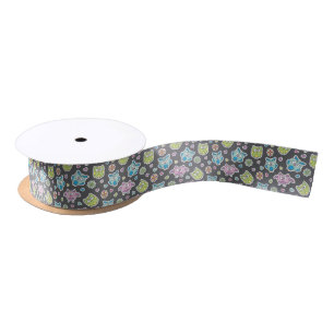 pattern of cartoon owls satin ribbon