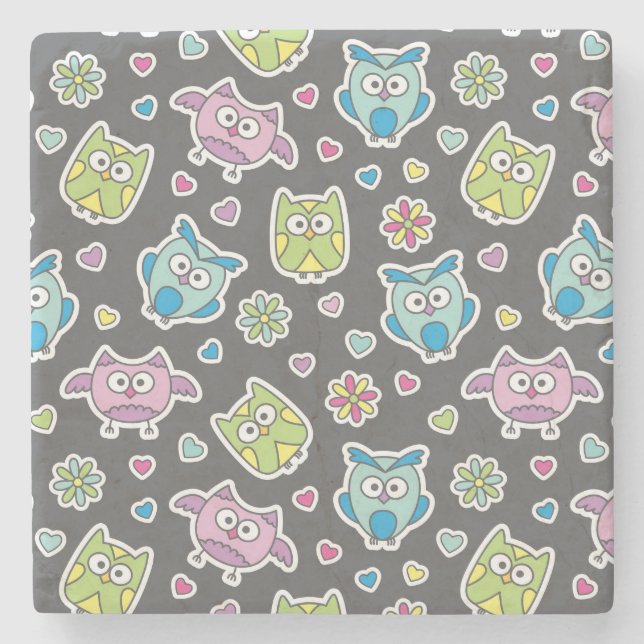 pattern of cartoon owls stone coaster (Front)