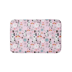 pattern of cats and flowers bath mat