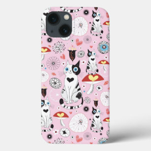 pattern of cats and flowers iPhone 13 case