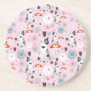 pattern of cats and flowers coaster