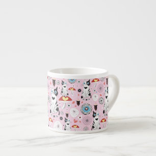 pattern of cats and flowers espresso cup