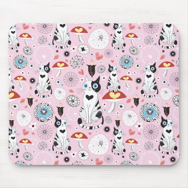 pattern of cats and flowers mouse mat (Front)