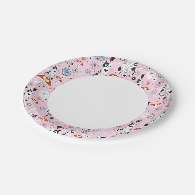 pattern of cats and flowers paper plate (Angled)