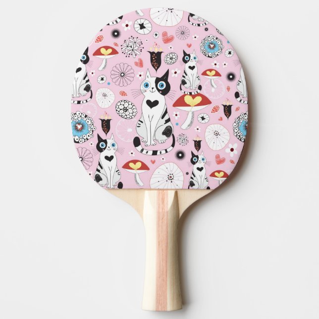 pattern of cats and flowers ping pong paddle (Front)