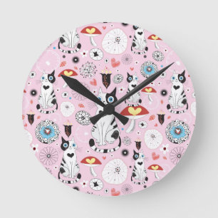 pattern of cats and flowers round clock